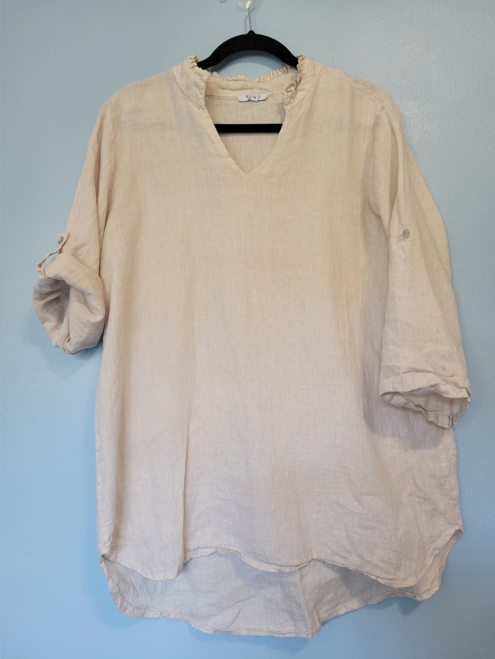 Rosemarine Linen Light Cream V-Neck Linen Tunic Top M